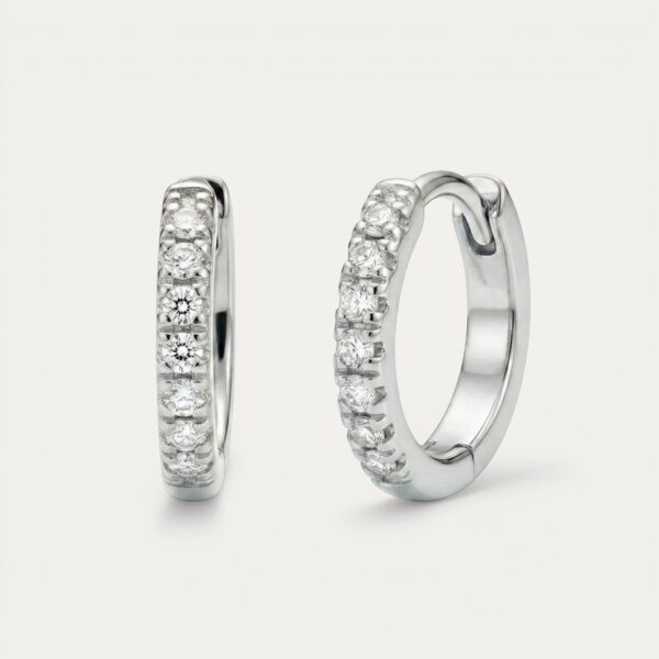 Silver Pave Hoops - עגילי חישוק כסף 925 משובצים 12 מ"מ