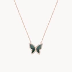 Emerald Butterfly Rose - שרשרת כסף בציפוי רוז גולד עם תליון פרפר ירוק וזרקונים
