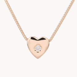 Classic Heart Rose - שרשרת ציפוי רוז גולד עם תליון לב בגימור מוברש וזרקון
