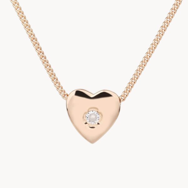 Classic Heart Rose - שרשרת ציפוי רוז גולד עם תליון לב בגימור מוברש וזרקון