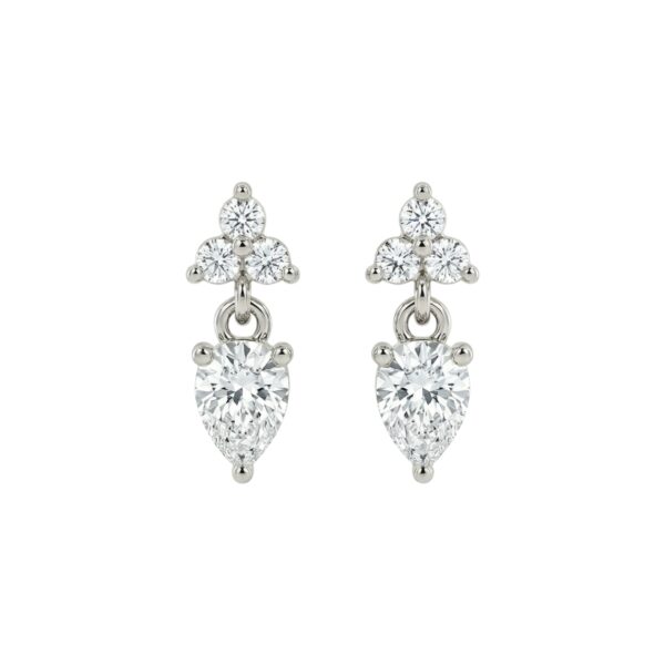 Silver Flower Drop Earrings - עגילי כסף טיפה ופרח משובצים