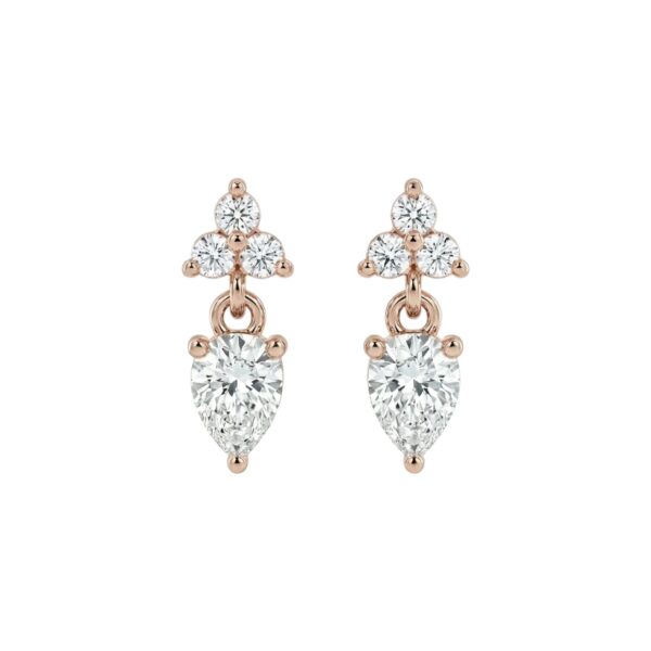 Rose Gold Flower Drop Earrings - עגילי פרח וטיפה בציפוי רוז גולד משובצים