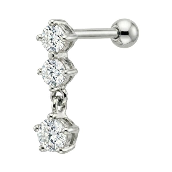 Silver 925 Piercing - עגיל פירסינג כסף 925 משובץ שלושה זרקונים