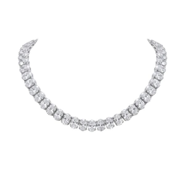 Silver Oval Tennis Necklace 40cm - שרשרת טניס כסף אבנים אובליות
