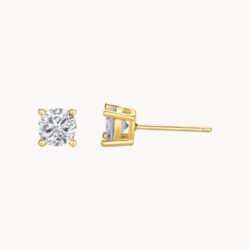 Gold Plated Stud Earring - עגיל צמוד ציפוי זהב זרקון עגול