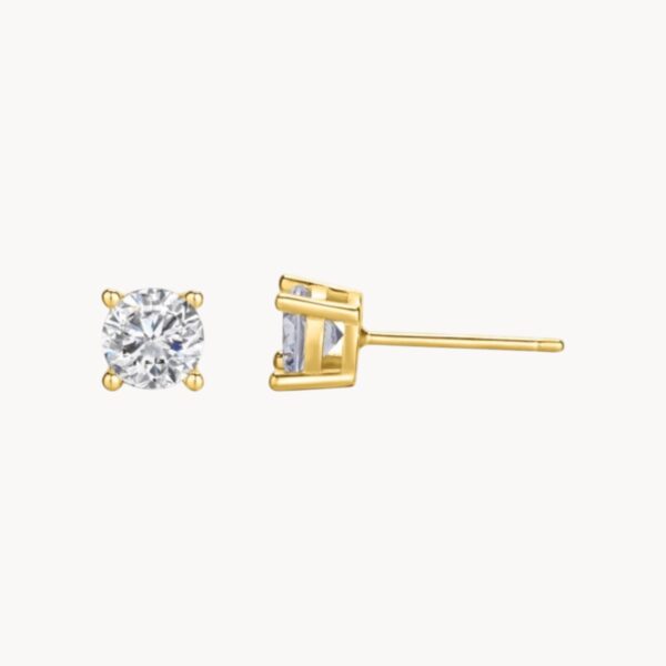 Gold Plated Stud Earring - עגיל צמוד ציפוי זהב זרקון עגול