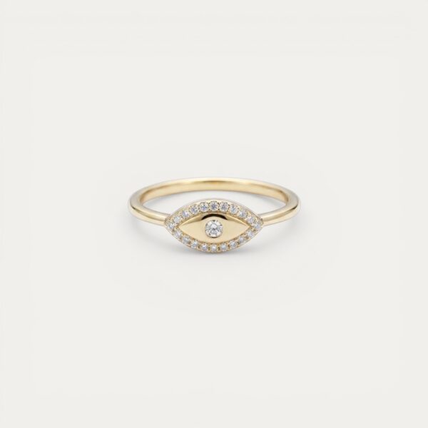 טבעת עין זהב Golden Eye מפלדת אל חלד עם זירקונים - TALIA