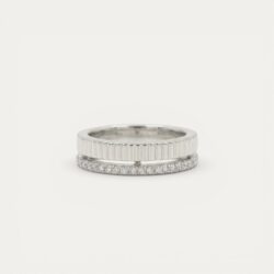 טבעת כסף כפולה Dual Layer משובצת זירקונים ופס מחורץ - TALIA