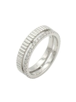 טבעת כסף כפולה Dual Layer עם זירקונים ופס עם חריצים - TALIA