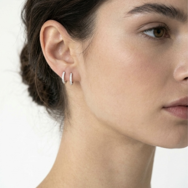 עגילי חישוק כסף 925 Silver Pave Hoops (10mm) משובצים בזרקונים - TALIA